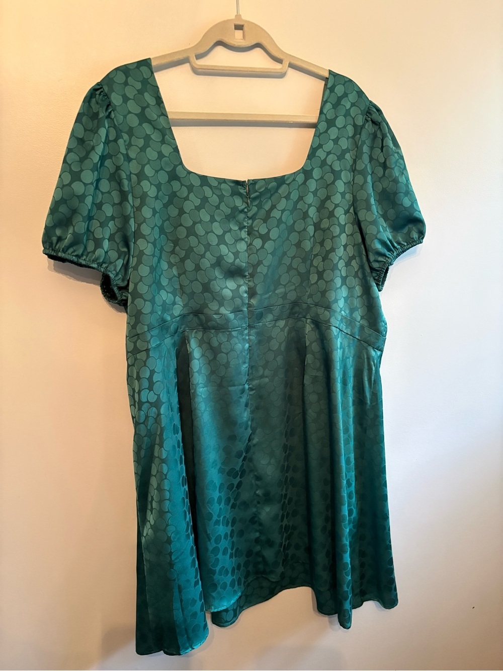 ModCloth women's Green Polka Dot Puff Sleeve jacquard Mini Dress size 2XL - Picture 2 of 11